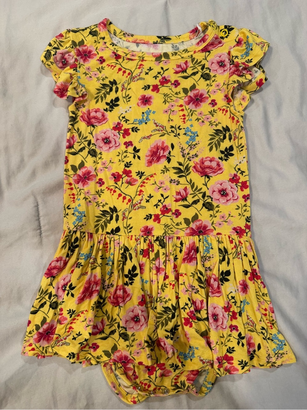 Posh Peanut Yellow Floral Ruffle-Sleeve Dress